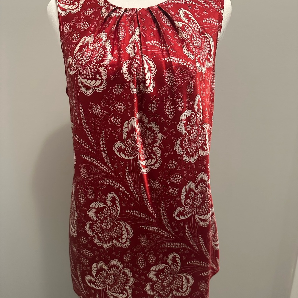 Red Floral Sleeveless Top - silk